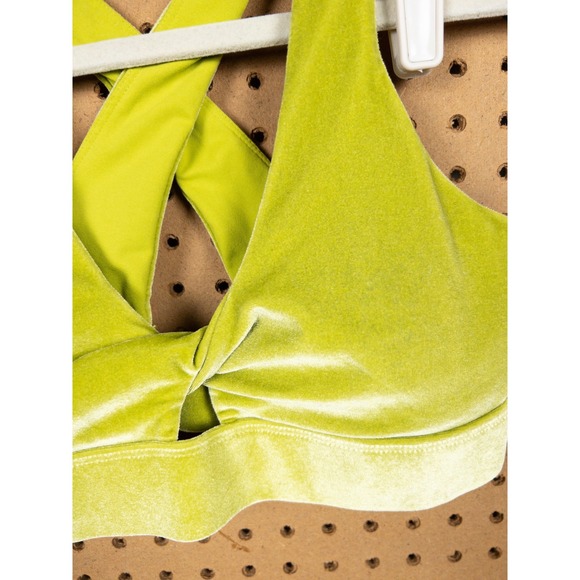Fabletics Chartreuse Green Velvet Twist Front Cross Back Sports Bra Size S - Picture 2 of 5